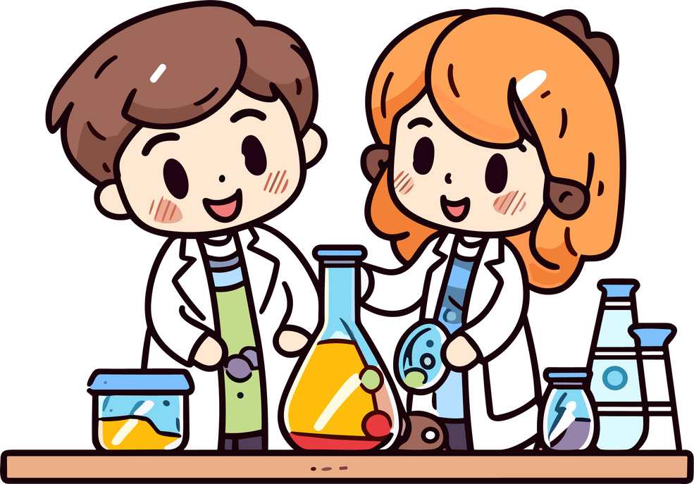 Scientist kids doing experiment in science lab Illustration